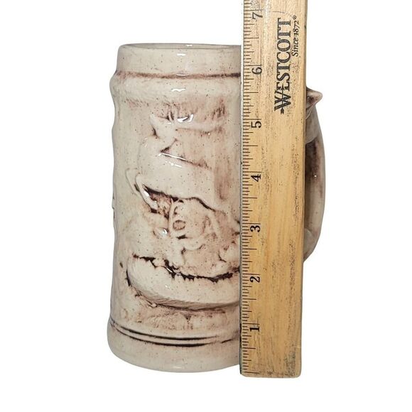 Vintage Large Ceramic Mug Stein With 3D Deer And Fox Handle Signed JES 6.5" Tall - Picture 11 of 11